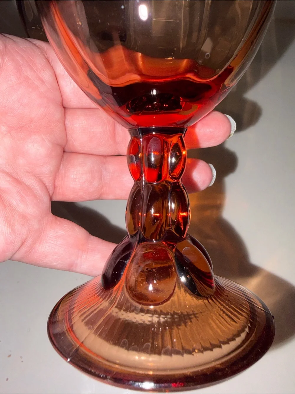 Pair Of Vintage Fostoria Splendor Rust Claret Wine Glass Brown/Red Barware